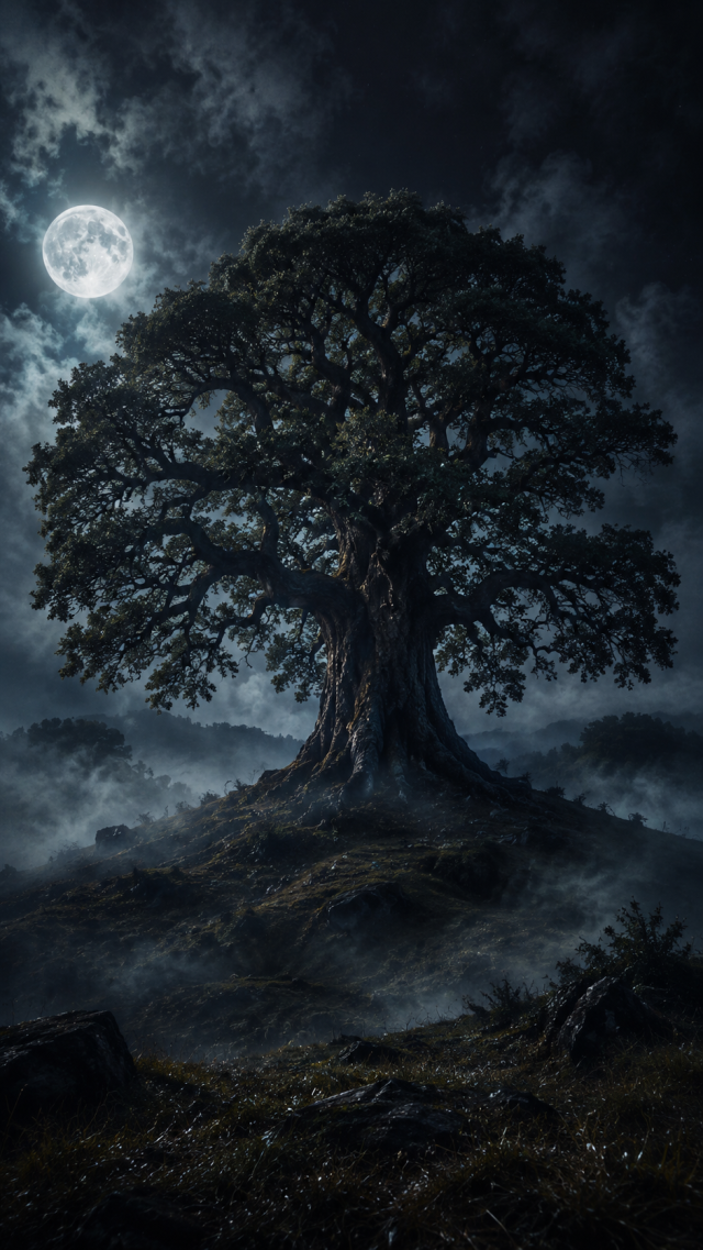 Huge Haunted Tree under the Moon
