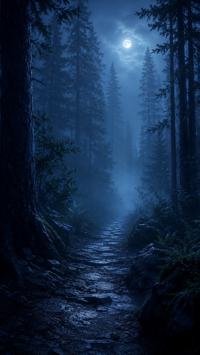 Blue Foggy Forest Path