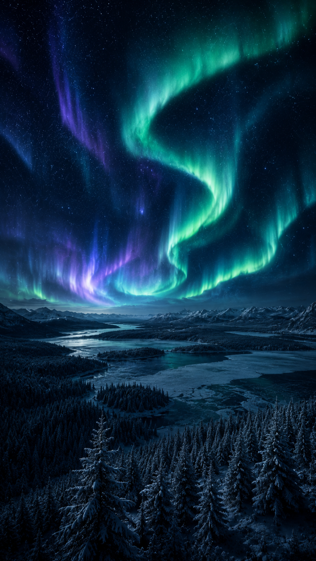 Aurora over a Snowy Forest