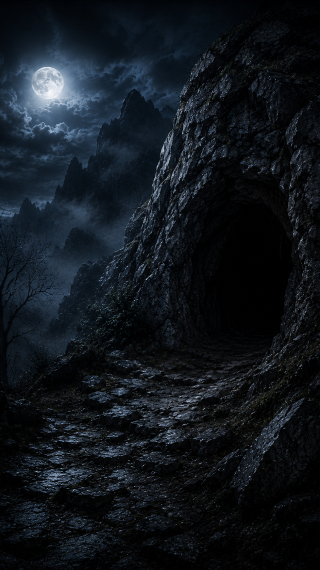 Cave Entrance under Moonlight