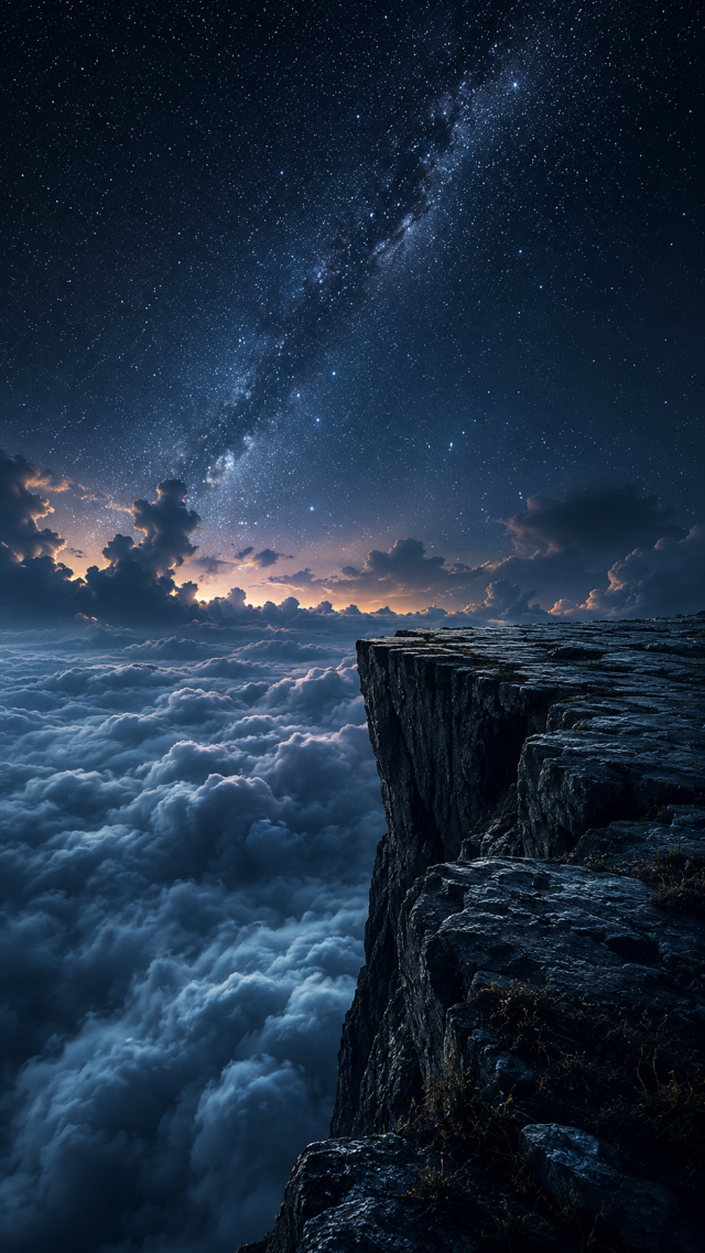 Cliff Above Clouds and the Milky Way