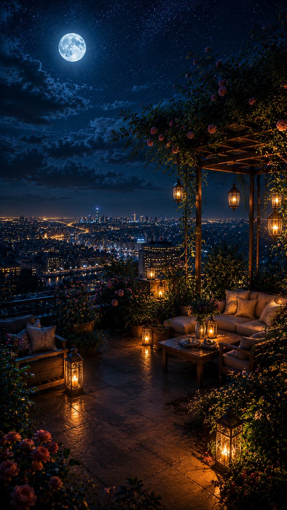 Rooftop Terrace under the Moon