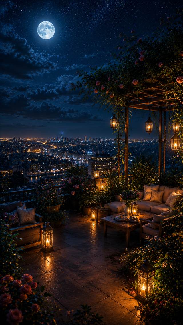 Rooftop Terrace under the Moon