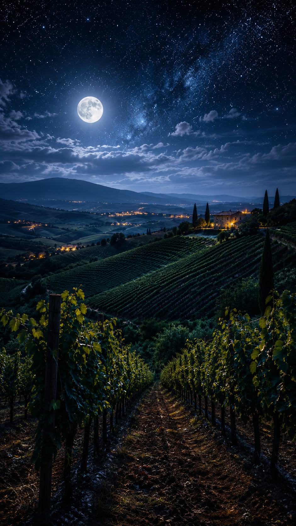 Moonlit Vineyard under the Milky Way