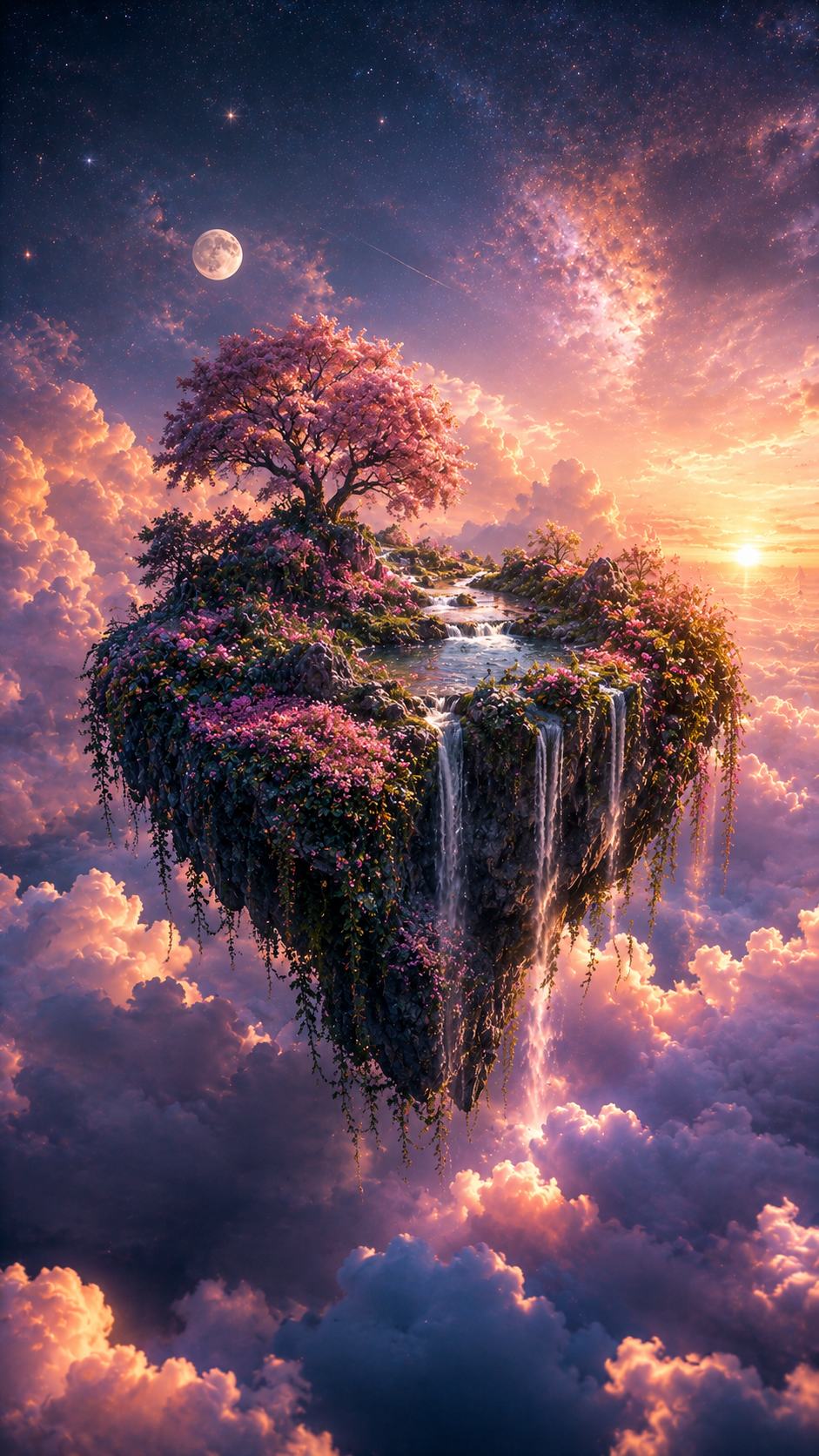 Floating Waterfall Island in the Clouds