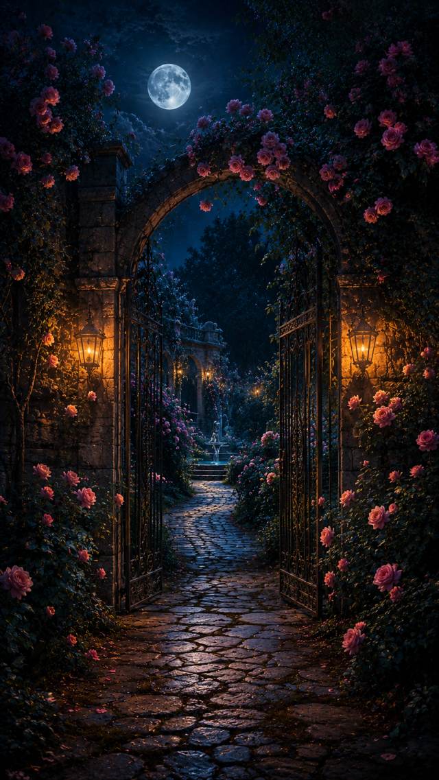 Moonlit Rose Garden Arch