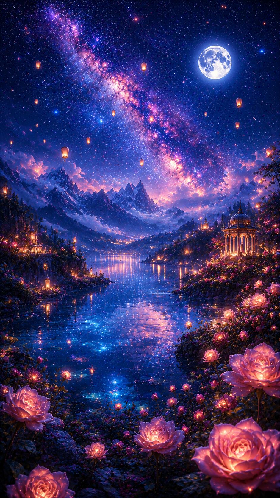 Rose Lake under the Milky Way and Moon