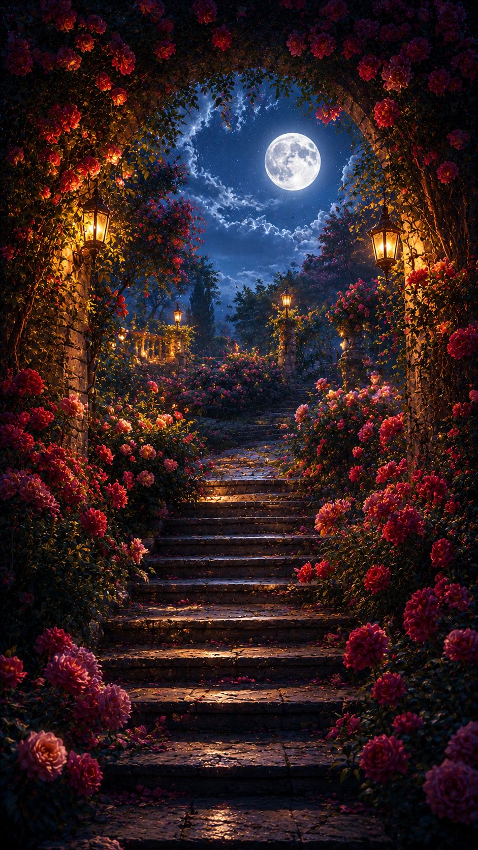 Rose Garden Stairway under the Moon