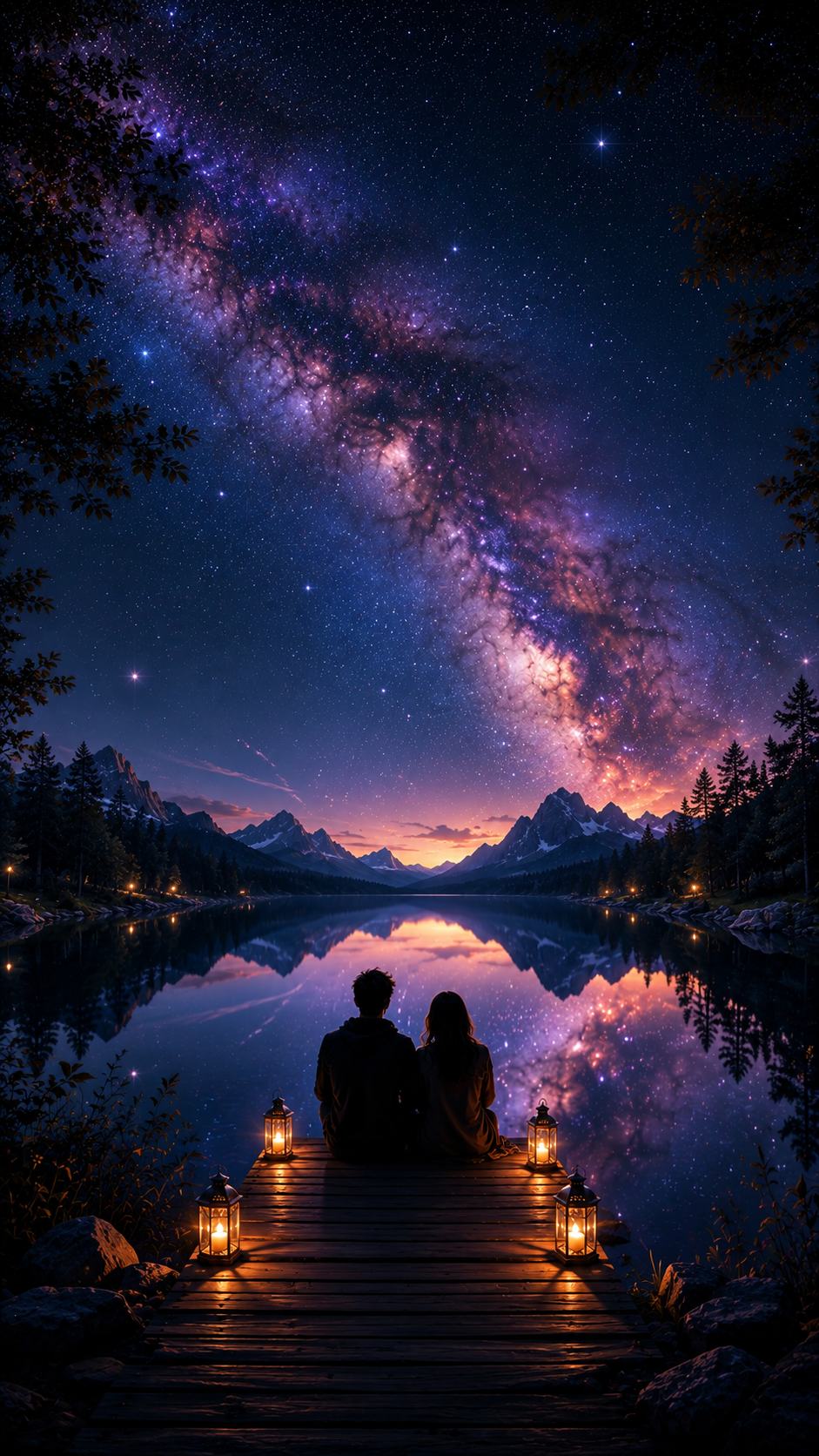Couple on a Dock under the Milky Way