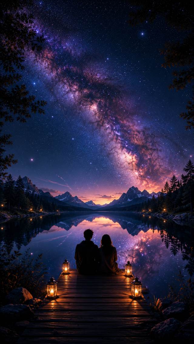 Couple on a Dock under the Milky Way
