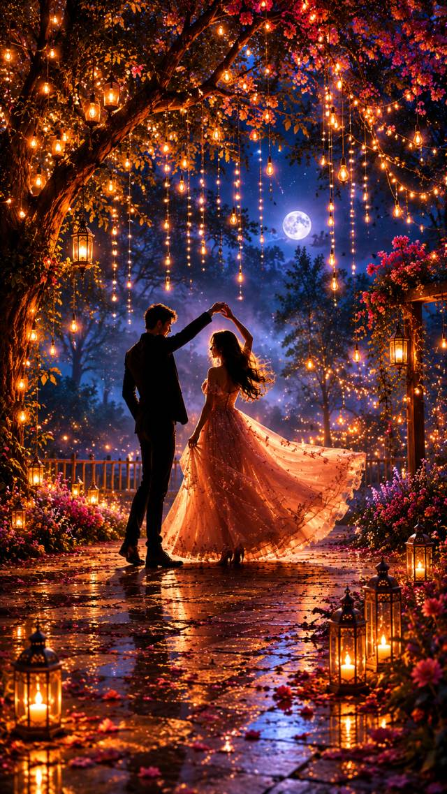 Couple Dancing under Hanging Lights