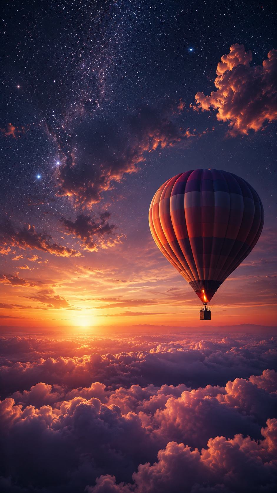 Hot Air Balloon over Sunset Clouds