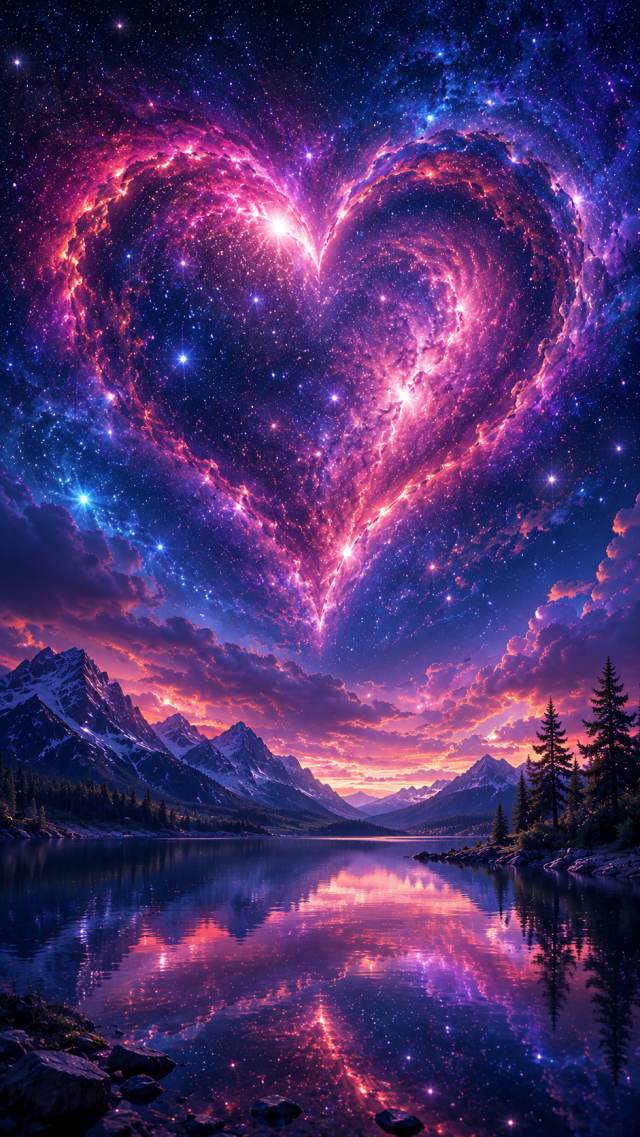 Cosmic Heart Nebula over a Lake