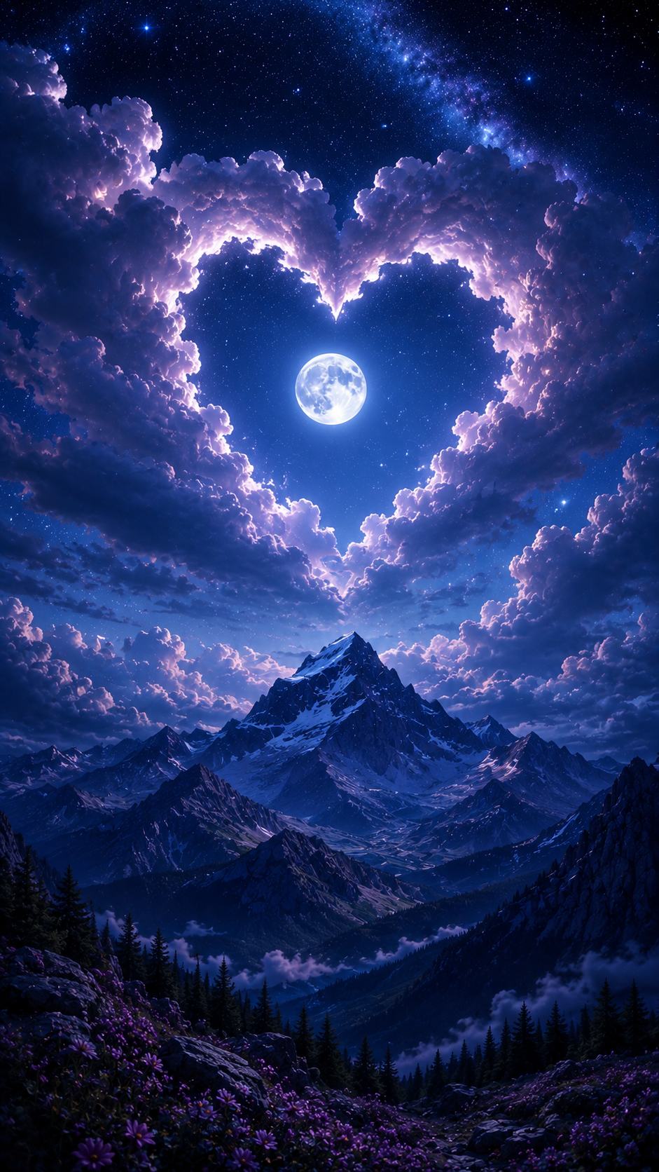 Heart-shaped Moon Clouds over Mountains