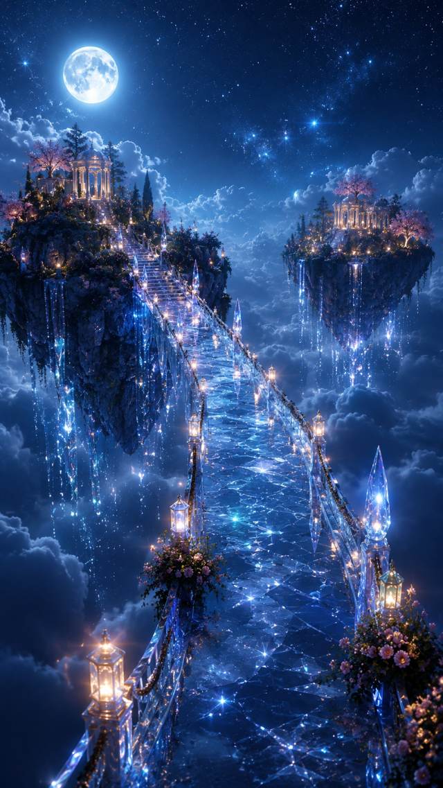 Floating Islands with a Glowing Bridge