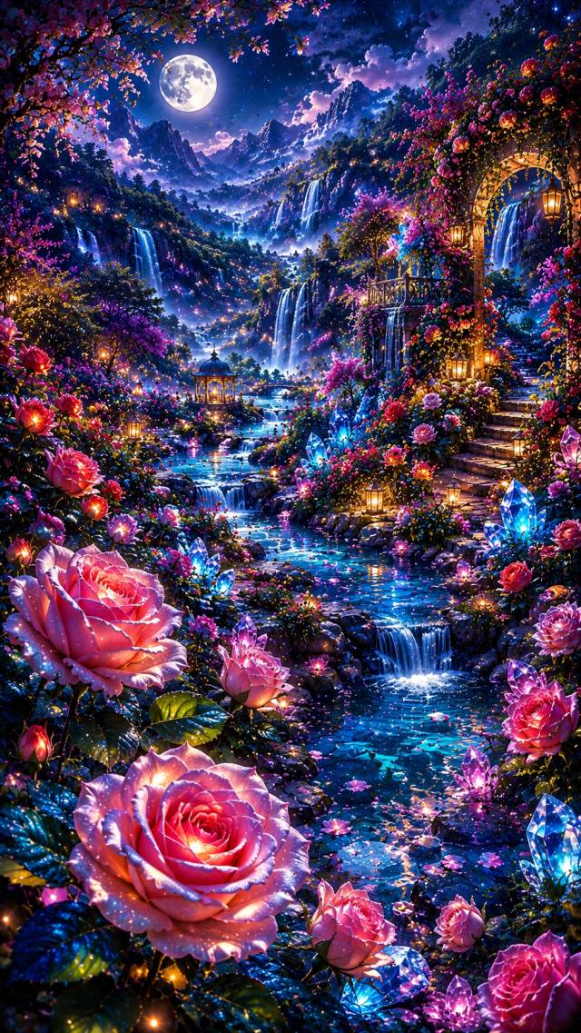 Rose Waterfall Staircase Garden