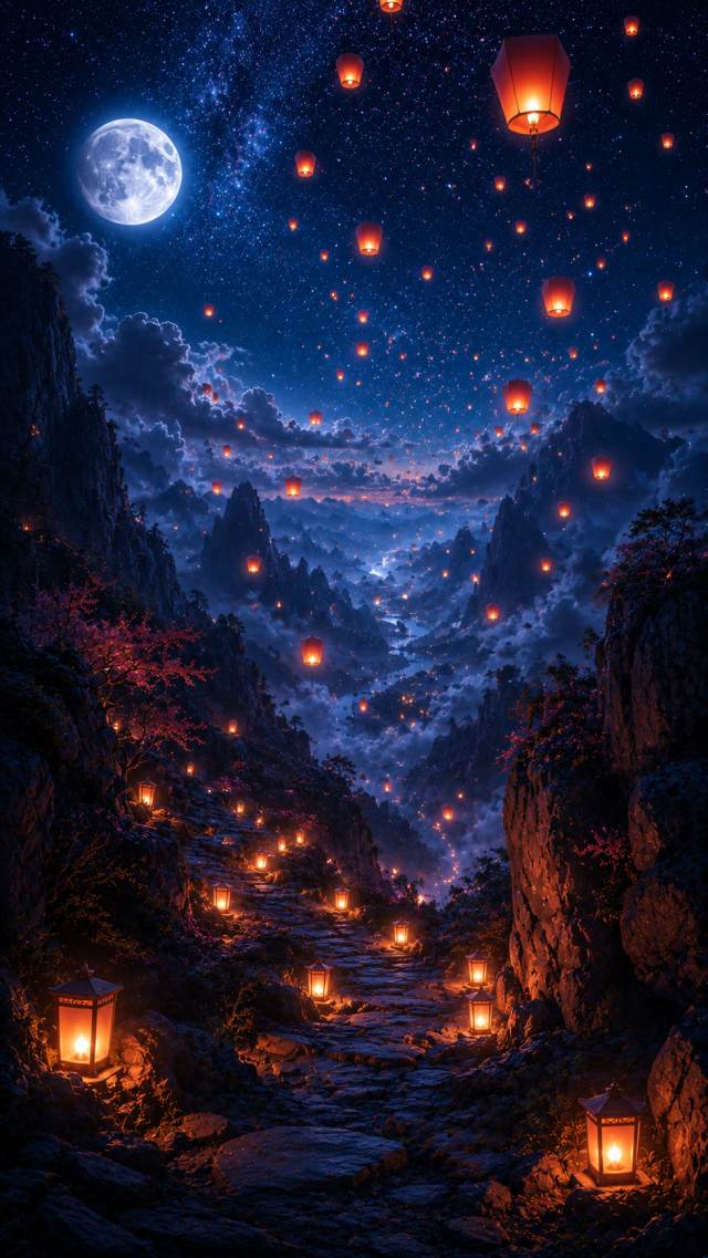 Sky Lantern Canyon under a Full Moon