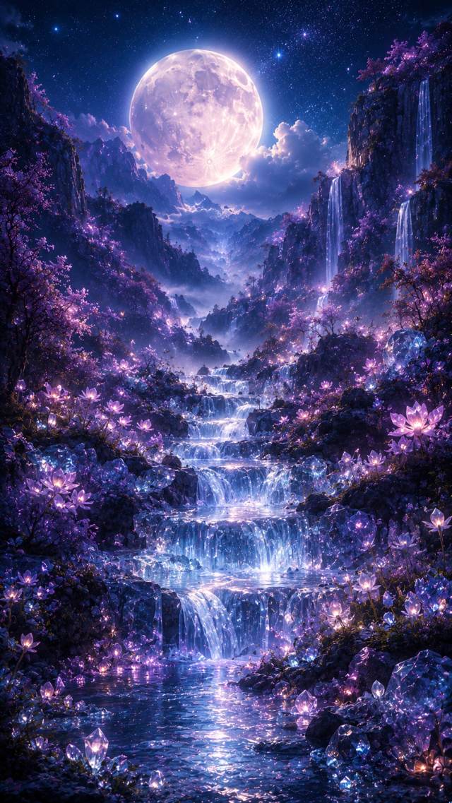 Moonlit Waterfall Cascades