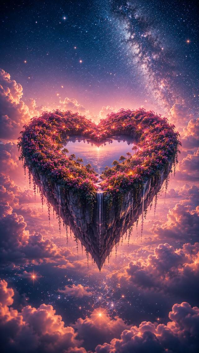 Floating Heart of Flowers in the Clouds